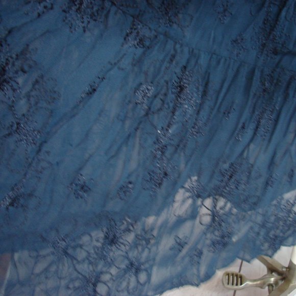 Navy Blue Embroidered Broomstick Layered Skirt PS - Picture 10 of 16